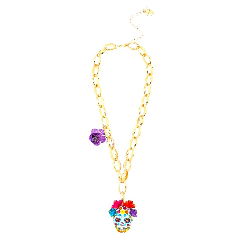 NWT ⚜️💖⚜️ Betsey Johnson Gorgeous SUGAR SKULL SHORT PENDANT MULTI - Picture 2 of 11